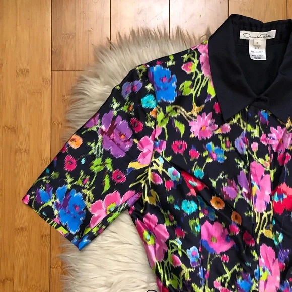 Oscar de la Renta Taffeta Fit & Flare Multicolor Floral Silk Blend Midi Dress 0 - Picture 5 of 16